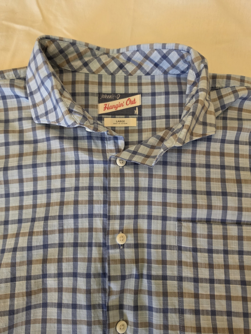Johnnie-O Hangin' Out Blue and Brown Plaid Button-Up Shirt